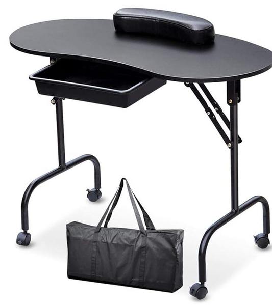 Topeakmart Manicure Nail Table Station - Foldable Nail Technician Desk Workstation Spa Beauty Salon w/Drawer/Client Wrist Pad/lockable Wheels/Carrying Case Black 37-inch Black