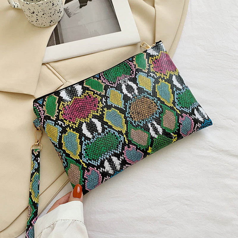 Snakeskin Pattern Clutch Fashion Zipper Hand Bag