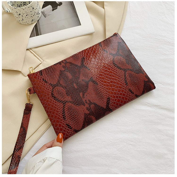 Snakeskin Pattern Clutch Fashion Zipper Hand Bag