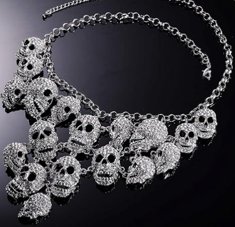 Skull Cluster Bib Statement Necklace